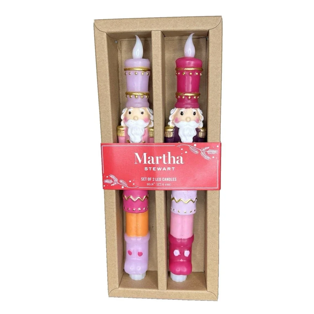 Martha Stewart Christmas Light Up LED Nutcracker Real Wax Taper Candles Set of 2